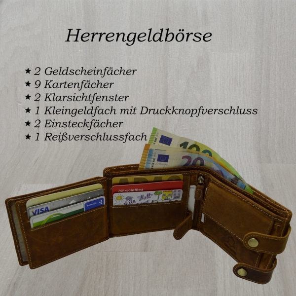 Wildleder Edition Herren Biker Geldbörsen mit RFID Schutz Hosenkette Riegelverschluss (Querf. braun)